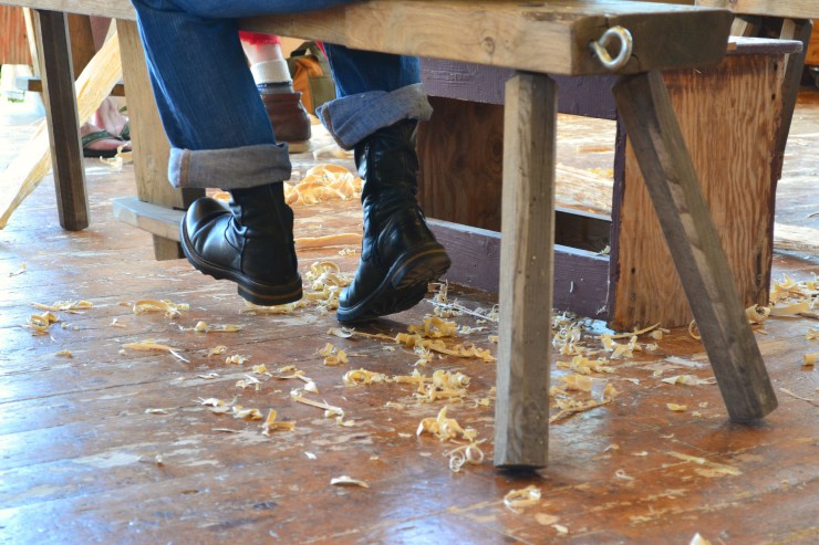 North House Folk School Boots & Wood shavings