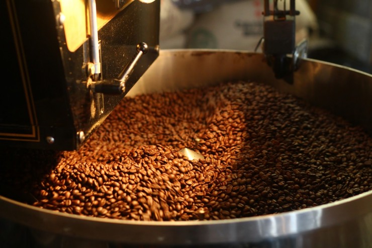 coffee beans roasting in machine