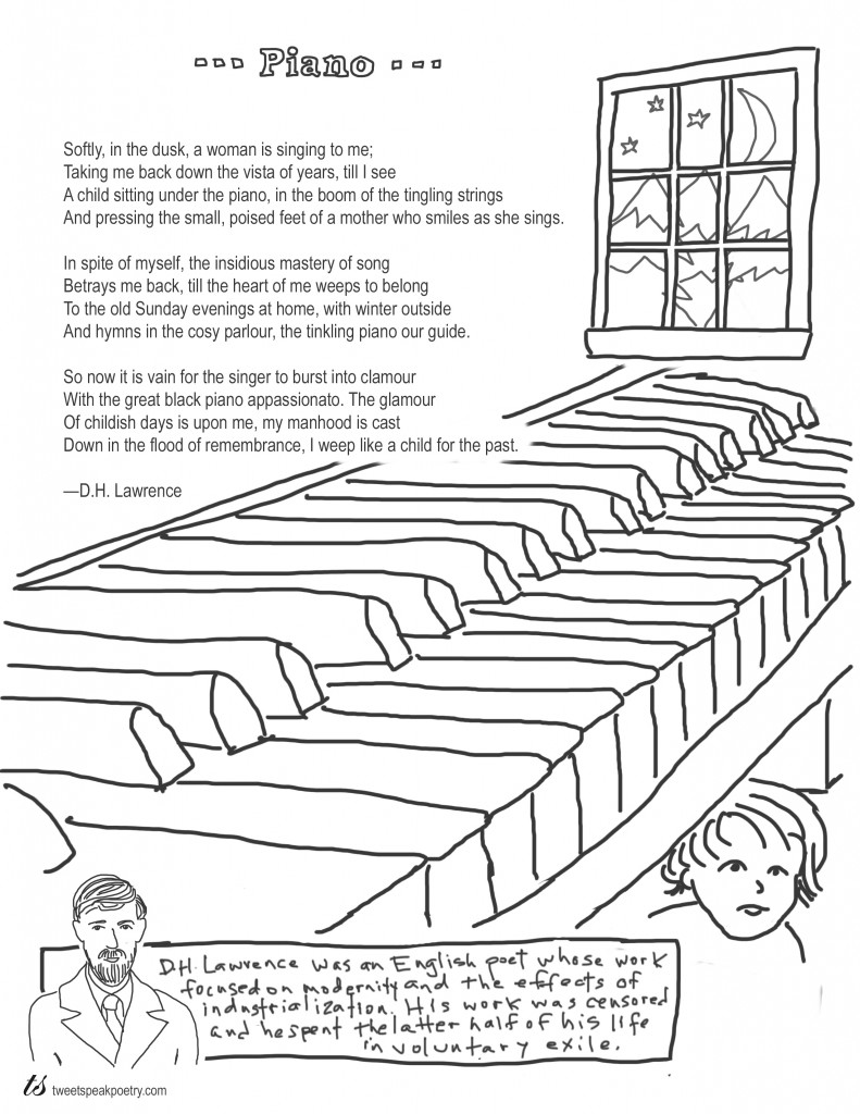 Piano by D H Lawrence Coloring Page Poem
