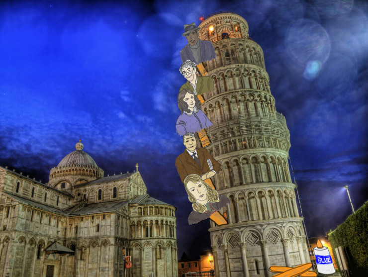 Leaning Tower of Pisa with Hughes Plath Heaney Frost Barrett Brown for Take Your Poet to Work Day