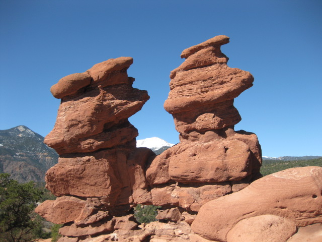 Siamese Twines with Pikes Peak in background - Garden of the Gods, Colorado