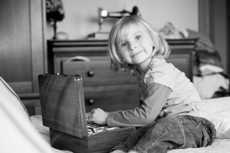 Born to Be Good book club blond toddler with jewelry box