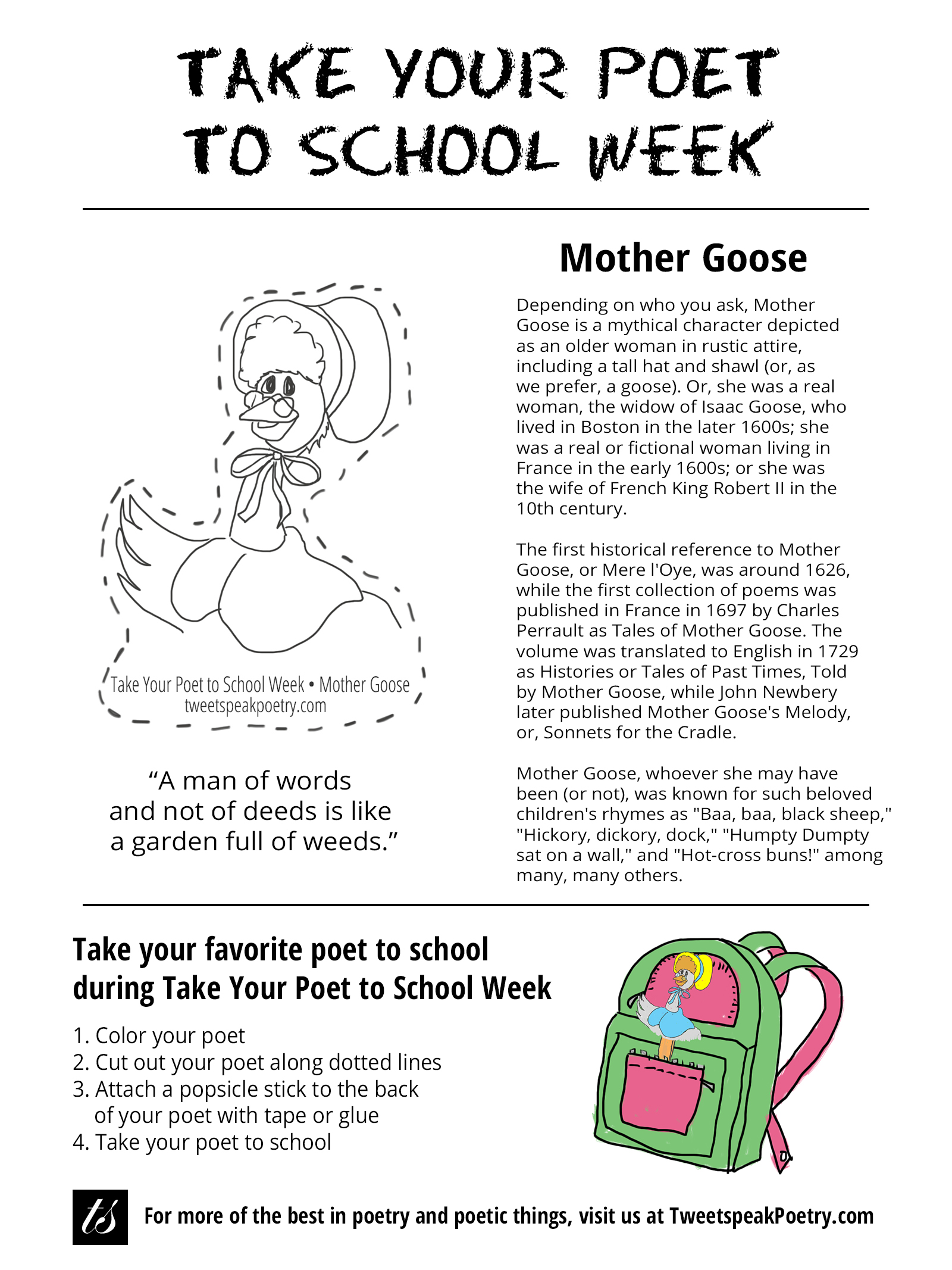 Take Your Poet To School Printable Mother Goose - 