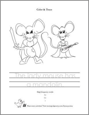 Mouse and Mandolin Literacy Coloring Page