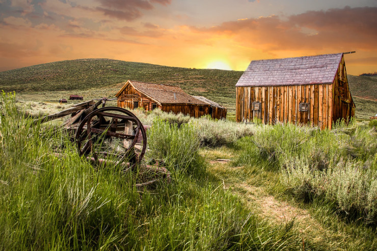 Sunset behind shed