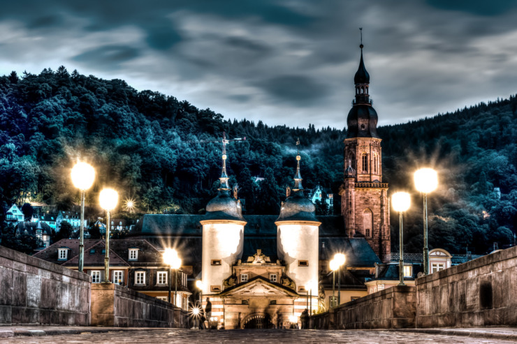 glowing castle at night