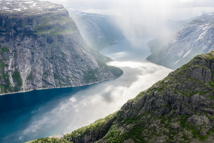 Trolltunga Norway misty mountains