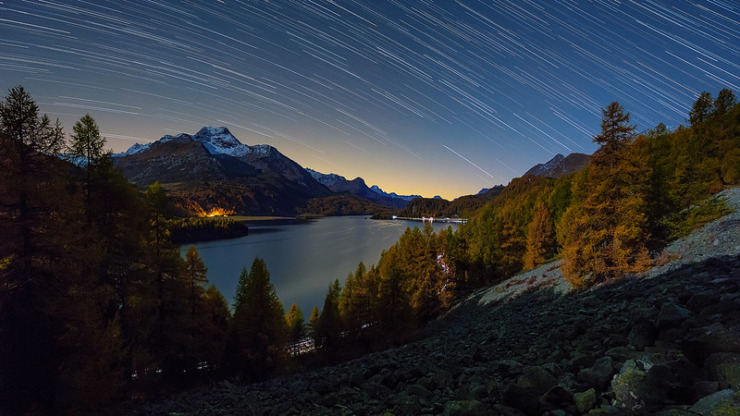 Via Engiadina star trails and moonlight