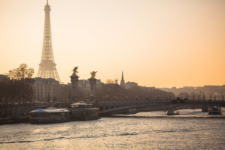 Sunset on Seine River Paris France
