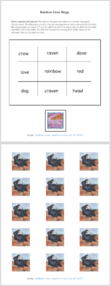 rainbow crow bingo literacy extra