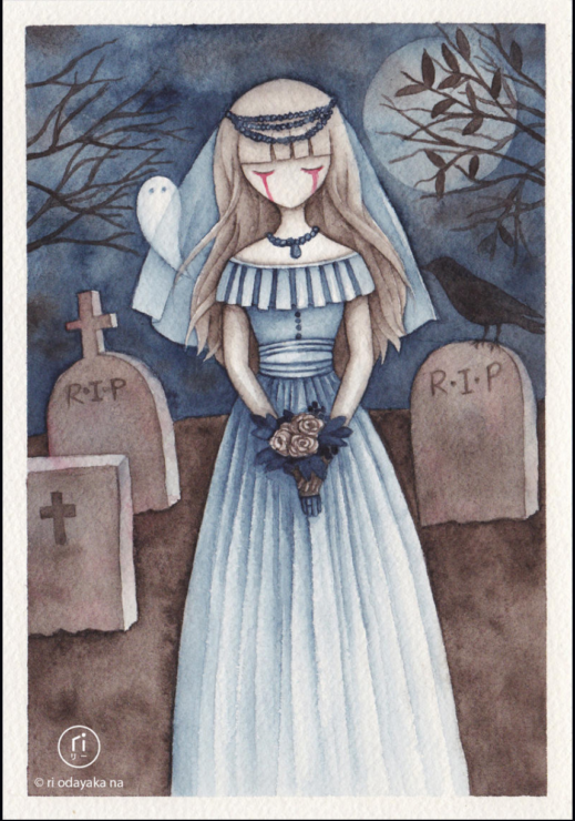 picture of a bride in a graveyard for bridal ballad edgar allan poe