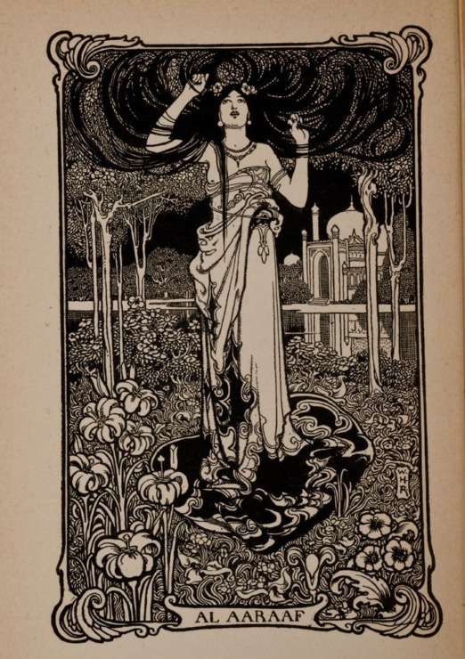 illustration woman with long flowing hair for al-aaraaf by edgar allan poe woodcut