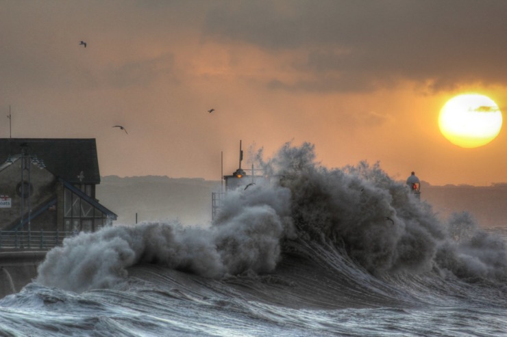 Porthcawl Wales high tide ocean