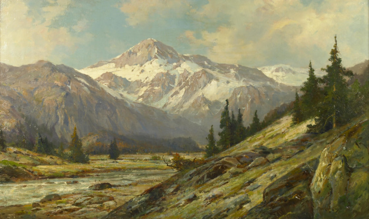 painting of mountains and trees 