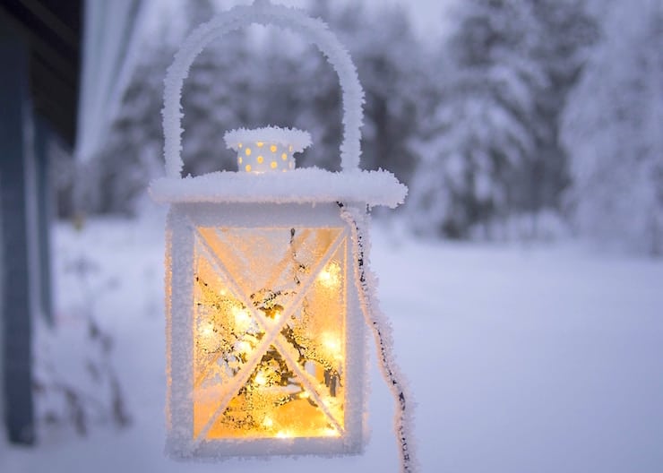 lantern in snow