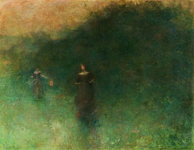 women in a garden just before sunrise 